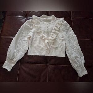 Zara Ruffled Cream Cropped Sweater Medium